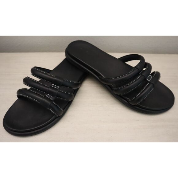 Olukai 20514-4040 Women's Sz 9W Black Leather Tiare Slide Sandals - Picture 1 of 14